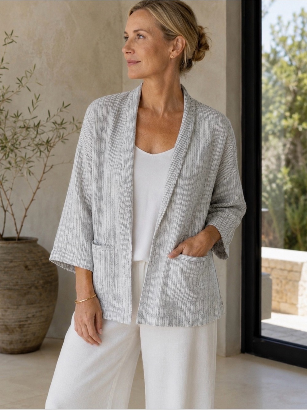 Eileen Fisher Organic Linen Cotton Open Front Jacket XL Minimalist Quite Luxury